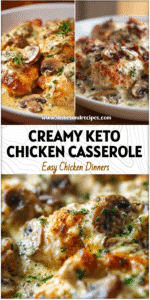 Golden baked keto garlic mushroom chicken casserole in one pan with creamy sauce and herbs.